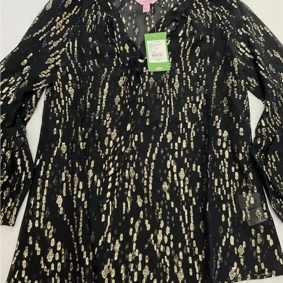 Lilly Pulitzer NWT Matilda Silk Clip Top Onyx Fish Clip Chiffon $168 Size XXS - Picture 10 of 13